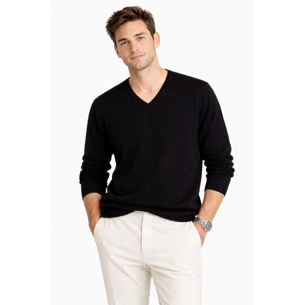 Neiman Marcus Cloud 100% Cashmere Black V-Neck Men's Pullover Sweater Large L